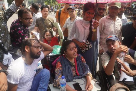 People with disabilities have held a sit-in program with 11-point demands including an increase in monthly allowance and assurance of getting the jobs according to their qualifications in front of the National Museum in Dhaka.