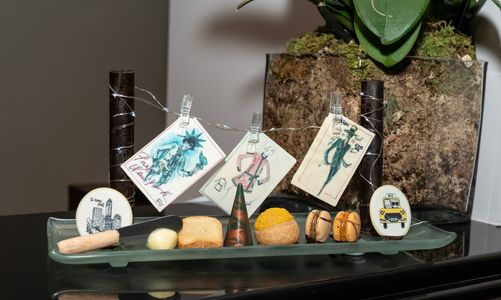 Dessert made by chefs of Perrine restaurant on a theme Karl Lagerfeld: A Line of Beauty on display at The Pierre Hotel