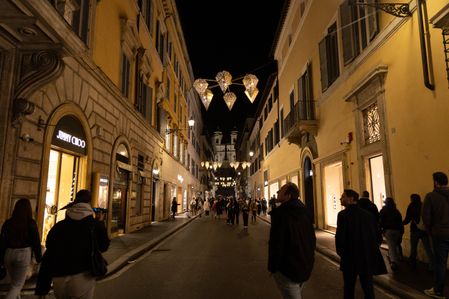 View of Christmas illuminations on Via Condotti in Rome