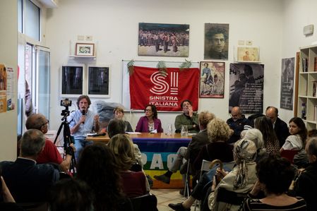 Conference on the crime of torture, a law of civilization. Participants in the initiative of Ilaria Cucchi with Pepe De Cristofaro senators of the Italian Republic of "Alleanza verdi Sinistra". Andrea Costa president Baobab Experience , Patrizio Gonnella president "Antigone" association Riccardo Noury " spokesman "Amnesty International Italy", Gianluca Peciola human rights activist.