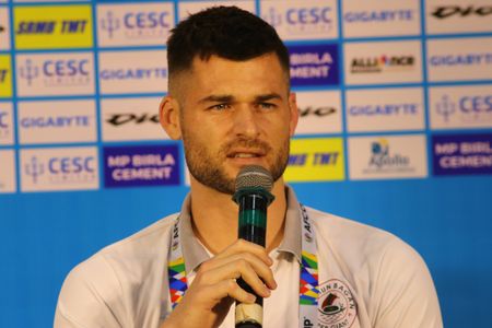Mohun Bagan Super Giant Head player Brendan Hamill at the press conferences ahead the AFC Cup-2023 against the Maziya SRC (Maldives) in Kolkata Saltlake Stadium on 1 October,2023.