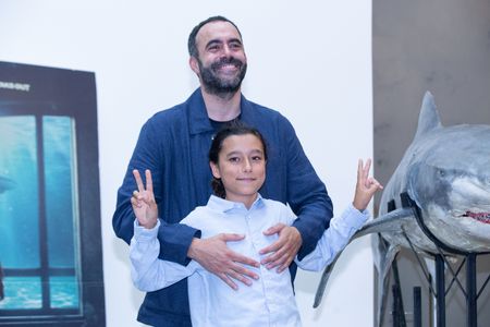 Director Davide Gentile and Tiziano Menichelli attend the photocall of the film "Denti da squalo" at Cinema Quattro Fontane in Rome