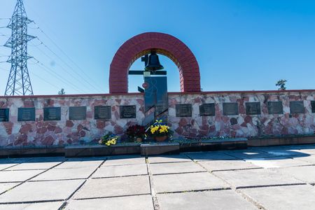 View of memorial for first responders of Chernobyl nuclear plant disaster.