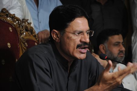PTI leader Raja Khurram Nawaz speaks to reporters announcing his departure from the party during a press conference on May 27, 2023 in Islamabad, Pakistan. Amid a deep political crisis, several of former prime minister Imran's close aides and members have resigned over the past two weeks from Khan's Pakistan Tehreek-e-Insaf Party (PTI) following violent protests over Khan's arrest. As a result of the protests, several dissidents have been arrested and the army has announced that they will be tried in military courts.