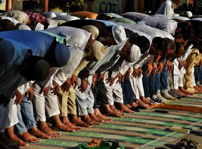 Kashmiri Muslim devotees offer prayers at the shrine of Sufi saint Naqashband Sahib to mark his birth anniversary in Srinagar.
