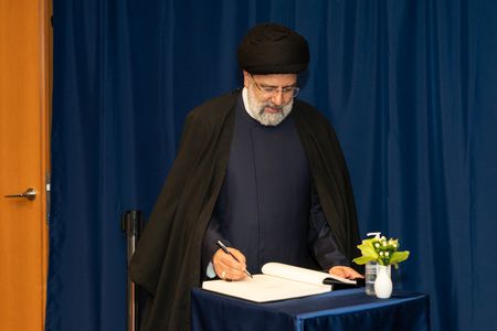 The President of Islamic Republic of Iran Seyyed Ebrahim Raisi signed a guest book using his own pen during the meeting with Secretary-General Antonio Guterres UN Headquarters.