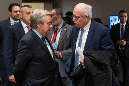 Encounter between Secretary-General Antonio Guterres and Riad Al-Malki, Minister for Foreign Affairs of the State of Palestine after the Security Council meeting on the situation in the Middle East at UN Headquarters.