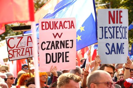 Opposition party (PO) Platforma Obywatelska (Civil Platform) runs a march of Million Hearts led by former European Commission President Donald Tusk during the parliament election campaign.