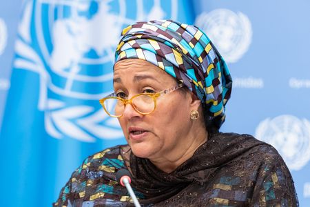 Amina Mohammed, Deputy Secretary-General of the United Nations speaks during a press briefing at UN Headquarters. She gave perspective on the conclusion of the High Week of the UN General Assembly.