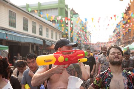 On the second day of "Songkran Festival", Tourists and locals take part in water splashing festivities or The Thai New Year, celebration at Khao San Road and nearby areas, Bangkok, Thailand, on April 14, 2023. The Bangkok Metropolitan Administration (BMA) urges the general public to refrain from: No nude, wearing inappropriate clothing, smearing powder on other people, using high-pressure water guns.