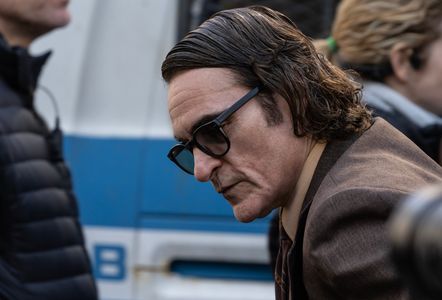 Joaquin Phoenix as Joker seen during filming 'Joker: Folie a Deux' at the New York County Supreme Court