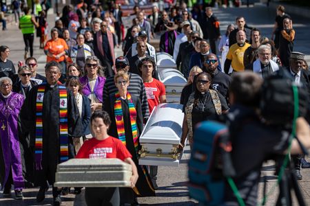 Gun safety organizations, activists, and students join local and national faith leaders for a ​"Moral Monday​"​ rally to address gun violence on April 17, 2023 in Nashville, Tennessee. In the wake of the March shooting at The Covenant School, in the Green Hills neighborhood of Nashville, organizations have mobilized around U.S. Rep ​Justin Jones​ (​D-Nashville​), and ​U.S. Rep ​Justin J. Pearson​ (​​D-Memphis​)​ ​who ​have drawn​ ​national attention​ ​pushing for gun safety laws.