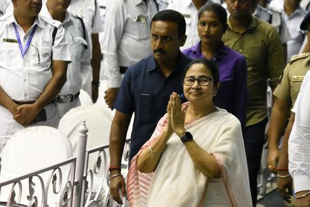 Mamata Banerjee, Chief Minister, Government of West Bengal greets the audience at the administrative and coordination meeting that was held by the Government of West Bengal and the Durga Puja organizers for the forthcoming Durga Puja and other autumn festivals in West Bengal.