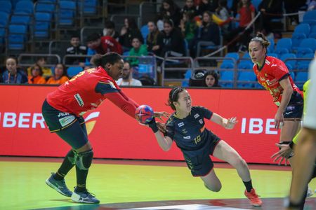 Santander, Spain, 24th November, 2023: Japanese player, Hiraku Matsumoto (18) shoots on goal during the 1st Matchday of the 2023 Spanish Women's International Tournament between Spain and Japan, on November 24, 2023, at the Palacio de Deportes de Santander, in Santander, Spain.