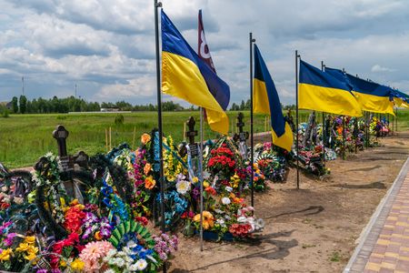 Fresh graves of Ukrainian soldiers in the cemetery of the village of Chervonohryhorivka, Dnipropetrovsk Oblast who died during the defence against Russian invaders.
