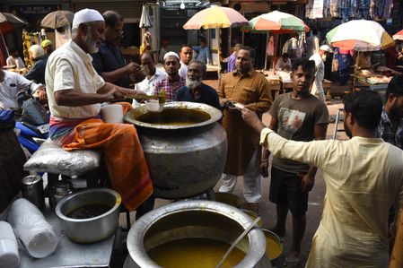 Kolkata Muslim devotees offer prayers during the holy month of Ramadan at the Nakhoda Mosque.