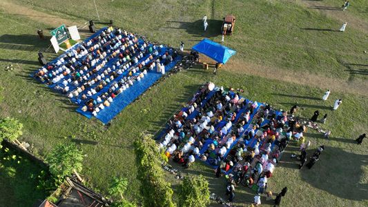 Hundreds of Muslims attends Eid Salah during the Eid’l Fit celebrations on April 22, 2023 in Brooke’s Point, Philippines. The town is predominantly Christian, with a sizable Muslim population. The crescent moon, which would have signaled the end of Ramadan, was not sighted on Thursday, April 20, 2023, thus the Bangsamoro Darul-Ifta’ in the Philippines, which serves as the Islamic Advisory Council of the Bangsamoro Autonomous Region in Muslim Mindanao (BARMM), declared Saturday, April 22, 2023 as Eid’l Fitr.