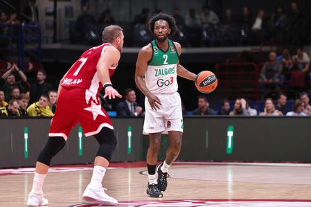 Italy, Milan, november 30 2023: Keenan Evans (Zalgiris) dribbles in center court in the 4th quarter during basketball game EA7 Emporio Armani Milan vs Zalgiris Kaunas, EuroLeague 2023-24 round 11