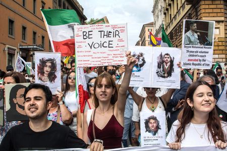 Demonstration in Rome and in many other cities in Italy and around the world, on the anniversary of the death of Mahsa Amini, 22, who was killed in a detention center in Iran by the morality police because she did not wear the veil properly.