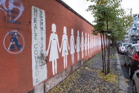 View of mural dedicated to the victims of femicide in San Lorenzo district of Rome