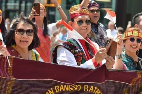 Indonesian participants march down Sixth Avenue during the Asian American and Pacific Islander Cultural and Heritage Parade in New York City, on May 21, 2023.