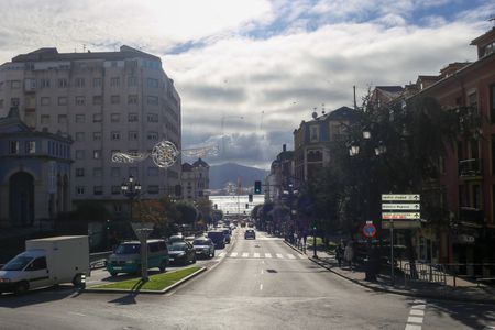 Santander, Spain, November 25, 2023: View of a street in Santander with the Cantabrian Sea in the background during Daily Life in Santander, on November 25, 2023, in Santander, Spain.