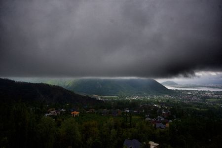 Cloudy sky over world famous Dal lake in Srinagar the Summer captial of Indian Administrated Kashmir on April 21 2023