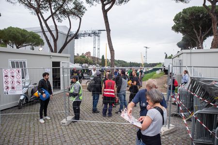 Setting up the stage and Circus Maximus area in Rome for Bruce Springsteen concert that will take place tomorrow evening May 21, 2023