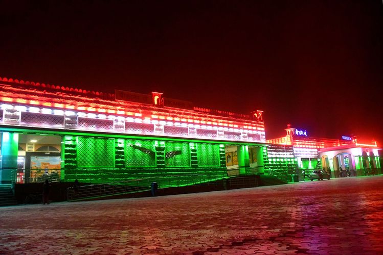 Bikaner Junction railway station illuminated with tri-colour lights to honor &quot;Operation Sindoor