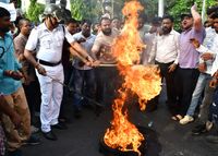 BJP activists protest in Kolkata against the SSC Scam