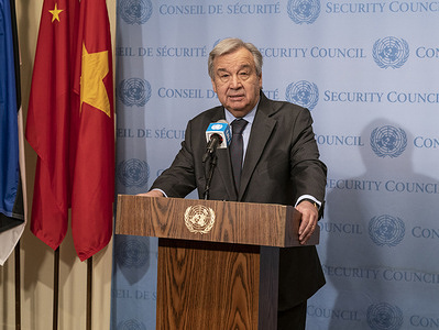 Secretary-General Antonio Guterres conducts press stakeout dedicated to the 10th anniversary of the Syrian conflict at UN Headquarters. During his remarks he acknowledged failure by Security Council and UN to help resolve this conflict.