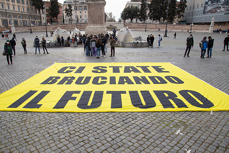 Global Climate Strike organized by the FridaysForFuture Italia movement in Piazza del Popolo in Rome, in compliance with anti Covid 19 regulations
