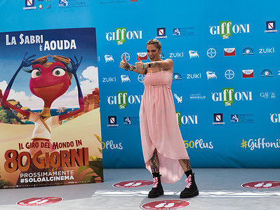 Special guests Sabrina Cereseto with stage name "lasabrigamer" one of the Italian voices of the film "Around the world in 80 days" at the Giffoni Film Festival.