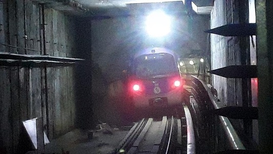 An East West Metro Train run inside the tunnel during from Sealdah to Phoolbagan in Kolkata, West Bengal.