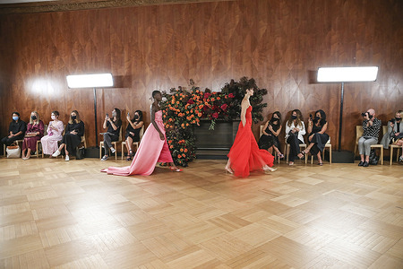 Model walks runway for Carolina Herrera show by designer Wes Gordon during Fashion week Spring/Summer 2022 at Salon 94