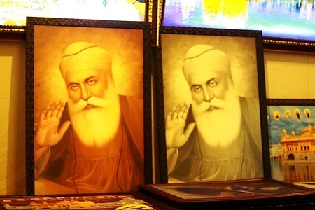 A painting of Guru Nanak Dev ji kept for sale during Guruparb celebrations.
