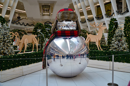 A snowman is seen at New York City’s Oculus as part of the holiday season decoration on November 25, 2021.