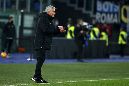 Coach Jose Mourinho (Roma) during the Serie A match between AS Roma and Internazionale FC at Stadio Olimpico.Inter wins 3-0.