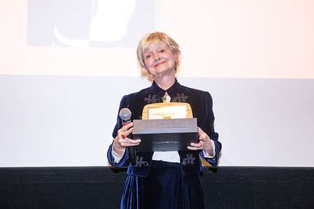 Milena Vukotic is awarded with plaque of second edition of the prize dedicated to Giulietta Masina at Casa del Cinema in Rome