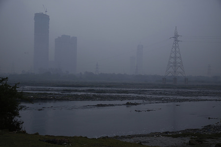 Smog formed at the banks of river Yamuna due to air pollution.