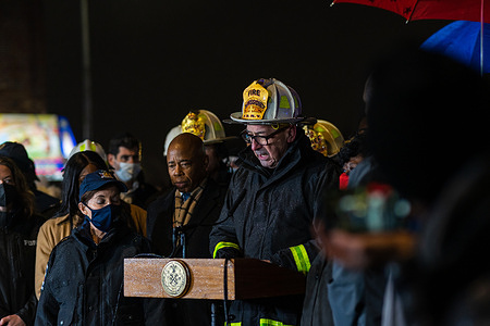 NYC Fire Department Commissioner Daniel Nigro joins NYC Mayor Eric Adams and other elected officials held a press conference at the five alarm Bronx fatal fire that took the lives of 19 adults including nine children at 333 East 181st. Street.