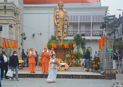 Today is the birth anniversary of the great preacher and philosopher, Swami Vivekananda. We must always remember the message of peace and brotherhood that Swami Ji stood for. It was celebrated in front of Swami Vivekananda"s house.People gathered at Swamiji"sresidence to pay respect to him.Chief Minister Mamata Banerjee pays tribute to Swami Vivekananda on 159th birth anniversary.