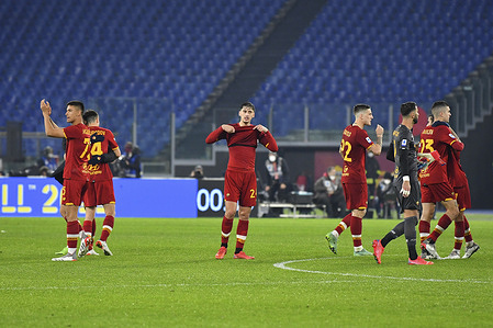 A.S. Roma Team during the 22th day of the Serie A Championship between A.S. Roma vs Cagliari Calcio on 16th January 2022 at the Stadio Olimpico in Rome, Italy.