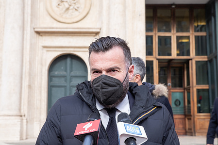 Alessandro Zan meets journalists in front of Montecitorio Palace during the third day of the vote for the election of new President of Republic.