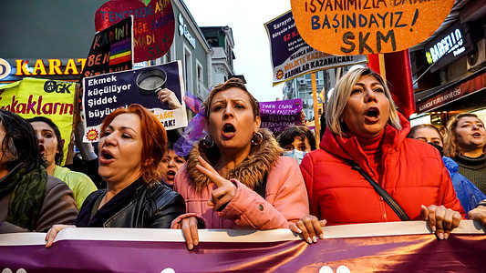 International Women's Day has marked in a demonstration against male violence by a huge crowd of women and LGBTQ+ members in a feminist night walk under of the police oppression.