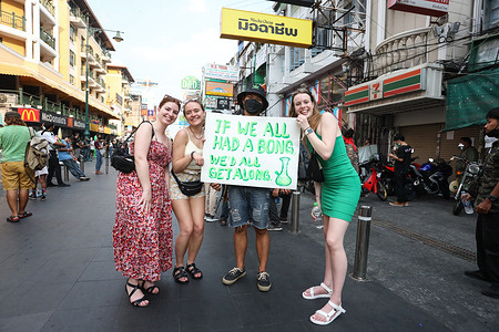 Protesters for cannabis support groups Rally on 420 World Cannabis Day and call for liberalization of marijuana use and marched from Democracy Monument to Khao San Road to organize World Cannabis Day activities.