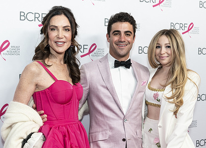 Lois Robbins, Stephen Zaro and Sasha Zaro attend Breast Cancer Research Foundation pink party at The Glasshouse