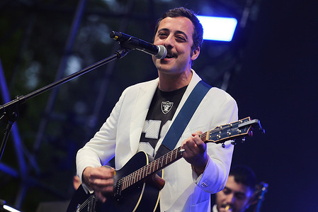 The Turin artist Alberto Bianco, known simply as Bianco, performs at the Eurovision Village.