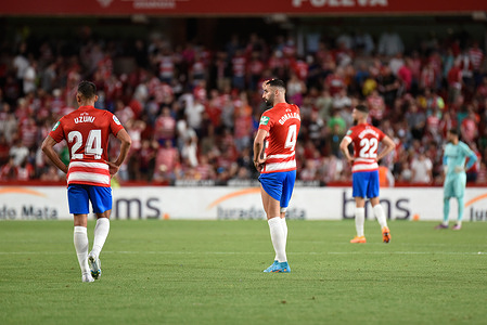 The Granada CF players dismayed by the relegation of category during the Liga match between Granada CF and RCD Español at Nuevo Los Carmenes Stadium on May 10, 2022 in Granada, Spain.