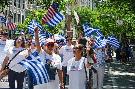 Hanac members are seen marching through Fifth Avenue during the annual Greek Independence Day Parade.